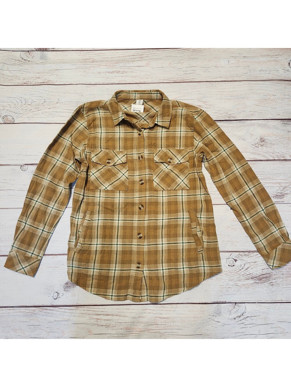 Sunday Club Women's Medium Brown Plaid Button-Up Shirt NWT